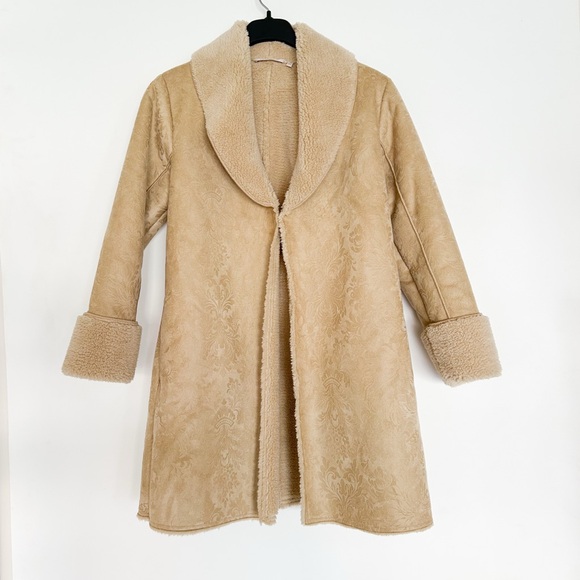Soft Surroundings Misha long faux fur sheepskin shearling beige jacket overcoat - Picture 2 of 8